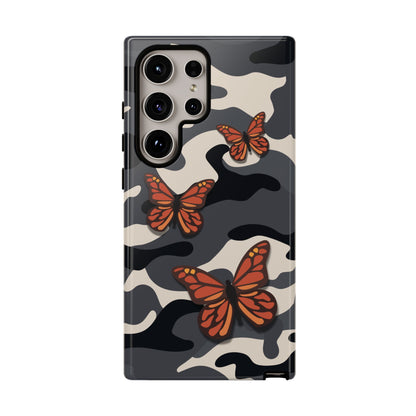 Samsung Galaxy S24 Ultra / Glossy Phone Case - Black & Orange Butterfly Camo Phone Case