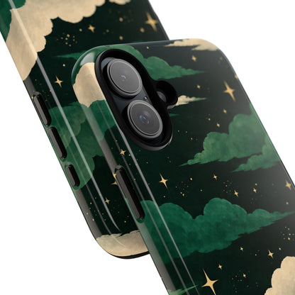 Illustrated Emerald Green Clouds & Stars Phone Case