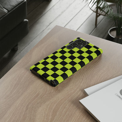 Trendy Neon Lime Green & Black Checked Pattern Phone Case - Green Phone Case