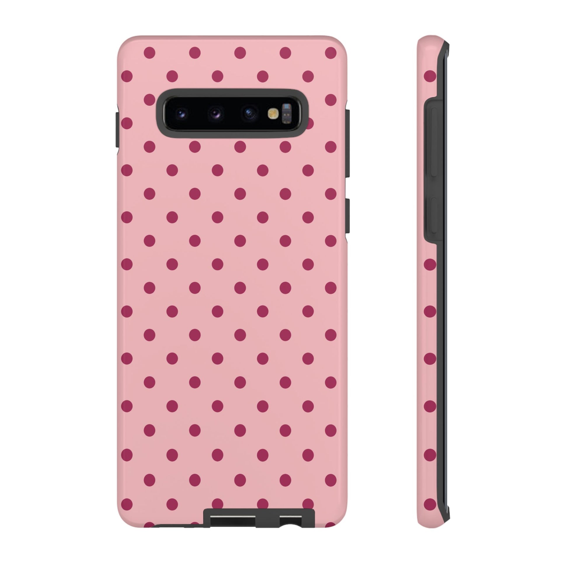 Samsung Galaxy S10 Plus / Glossy Phone Case - ’Pink with Red Dot Pattern’ Phone Case