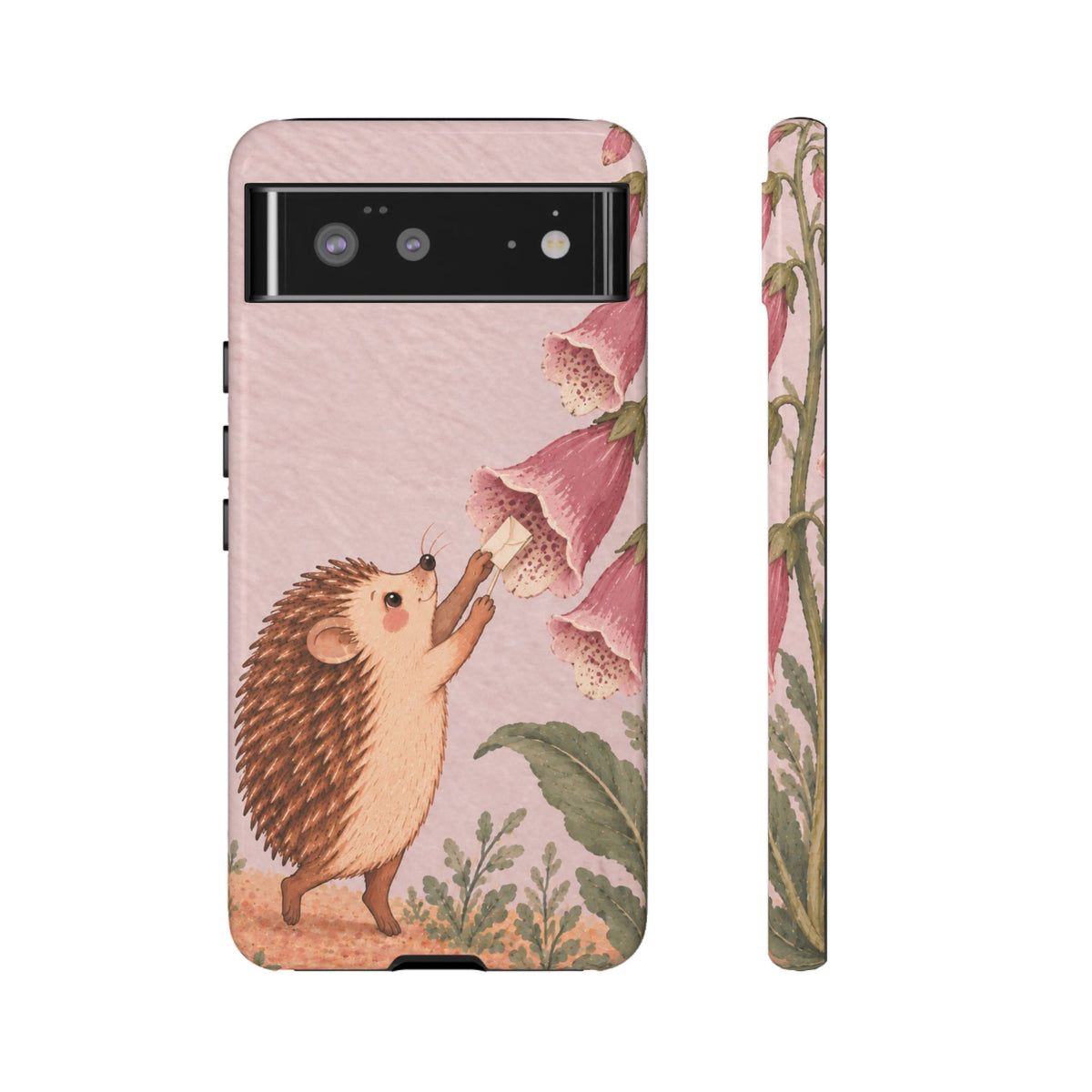 Whimsical Blush Pink Hedgehog and Foxglove Phone Case - Pink Phone Case - Google Pixel 6 / Glossy