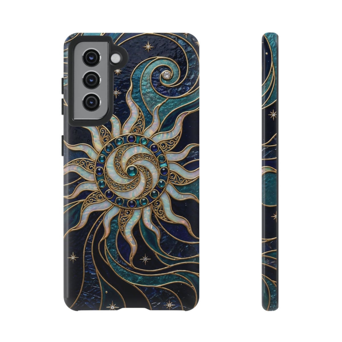 Elegant Teal & Gold Cosmic Sunburst Phone Case