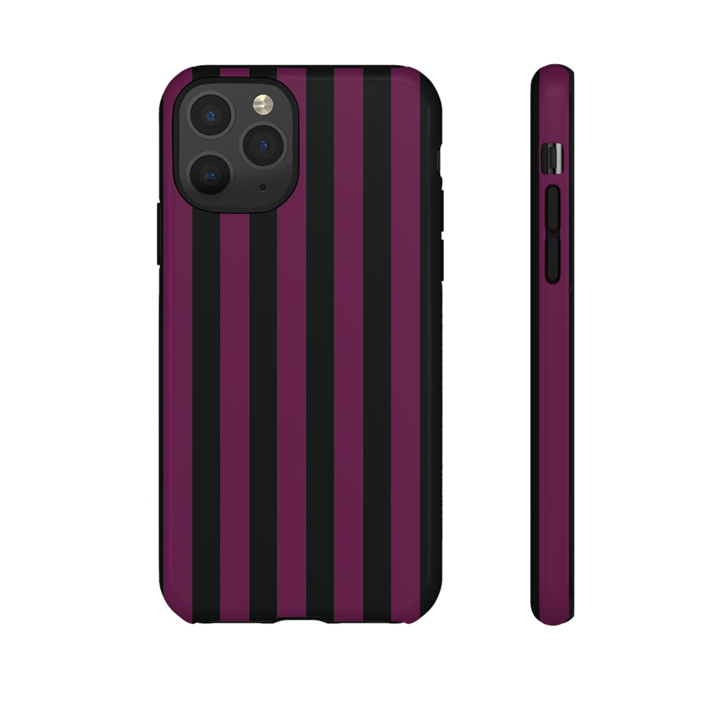 iPhone 11 Pro / Glossy Phone Case - Trendy Plum & Black Stripe Pattern Phone Case