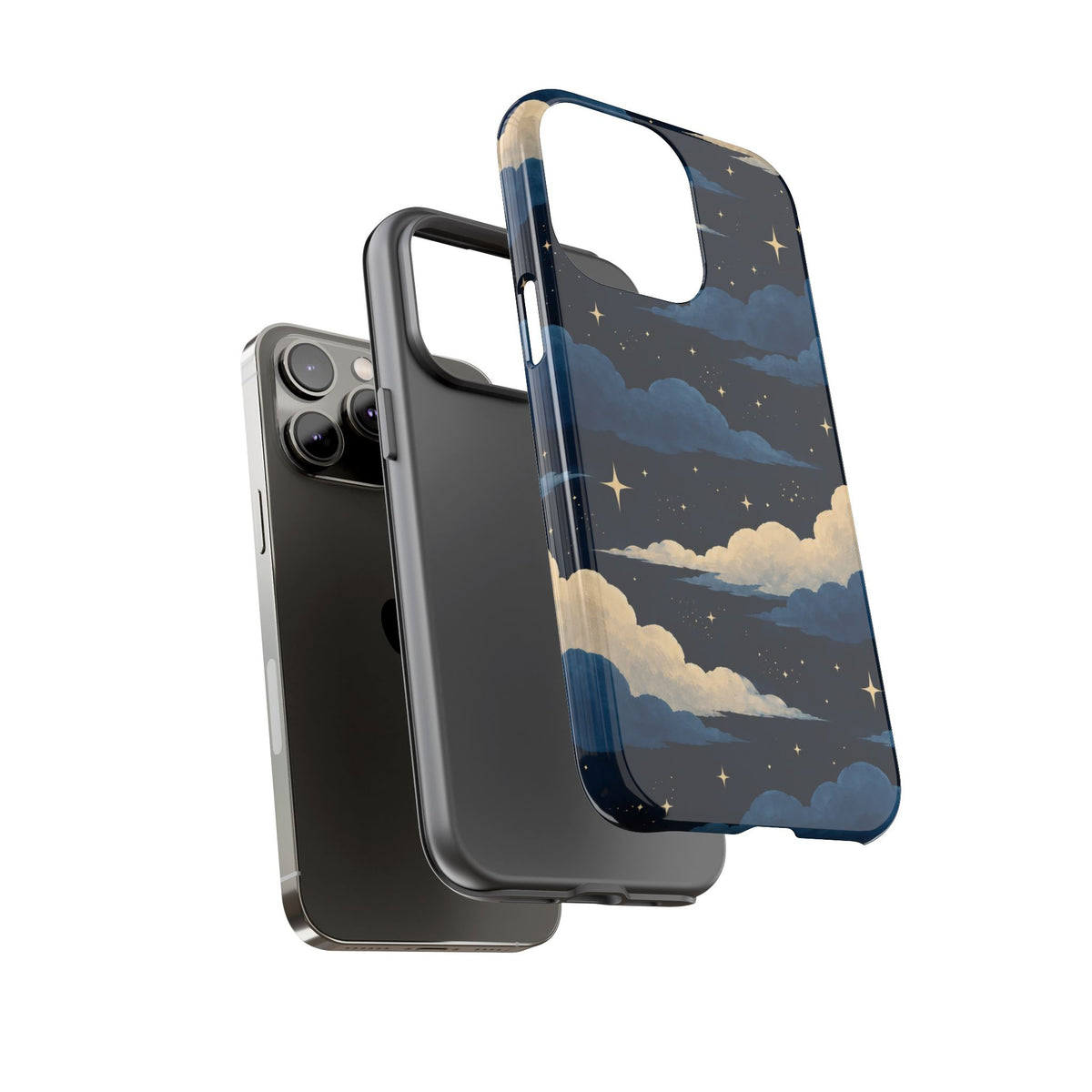 Illustrated Navy Blue Clouds & Stars Phone Case
