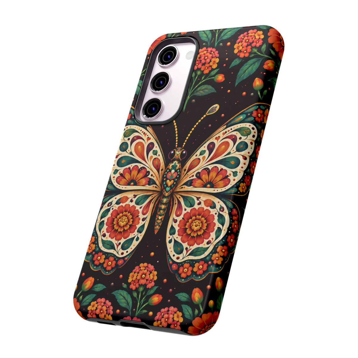 Vibrant Terracotta and Teal Calavera Butterfly Phone Case - Multicolor Phone Case
