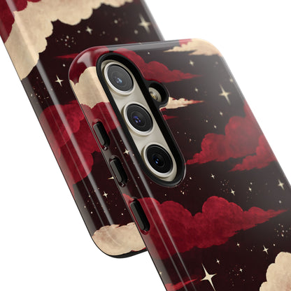 Illustrated Crimson Red Clouds & Stars Phone Case
