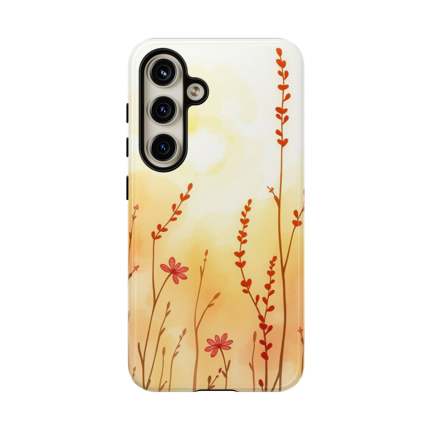 Samsung Galaxy S24 / Glossy Phone Case - Boho Chic Watercolour Wildflower Dusk Pattern Phone Case