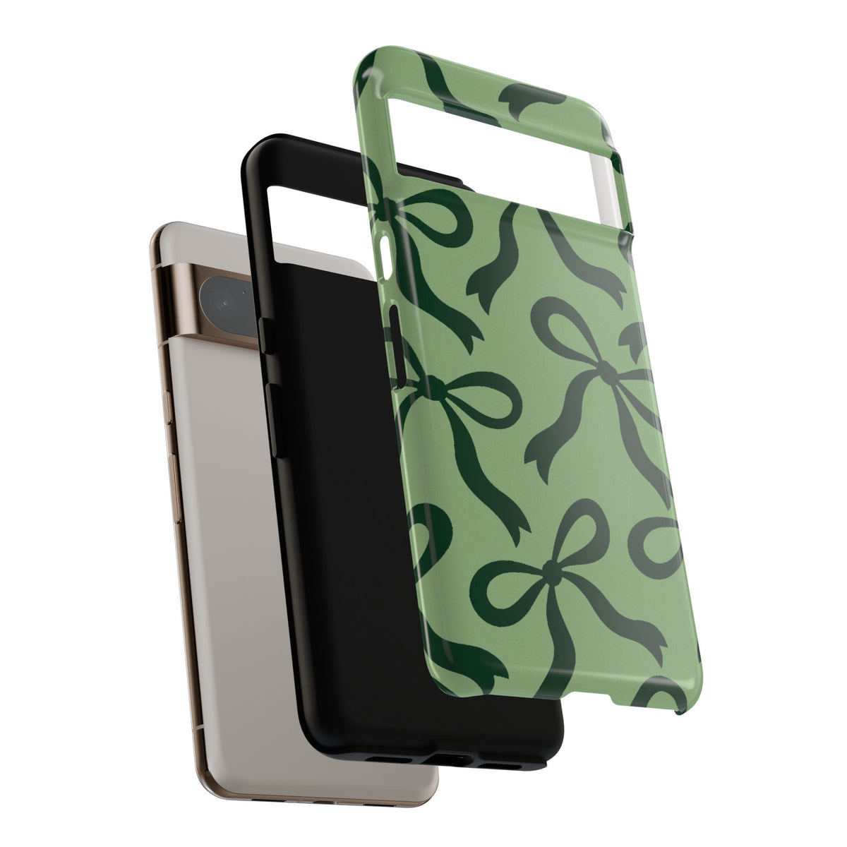 Bold Sage Green and Forest Green Bow Pattern Phone Case - Green Phone Case