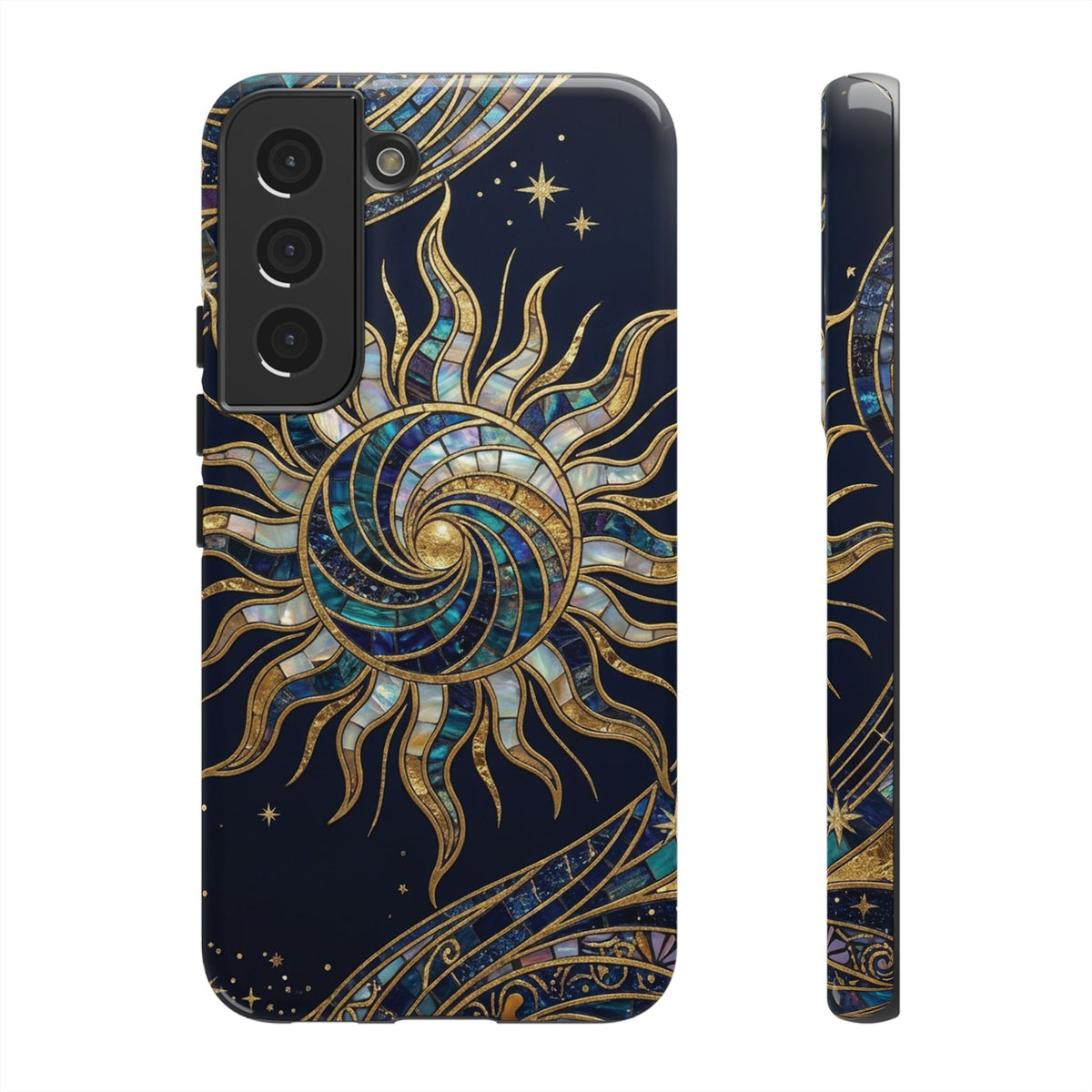 Elegant Navy & Gold Solar Spiral Phone Case