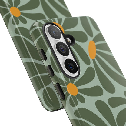 Retro Green Daisy Pattern Phone Case - Green Phone Case