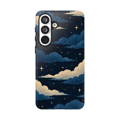 Illustrated Navy Blue Clouds & Stars Phone Case