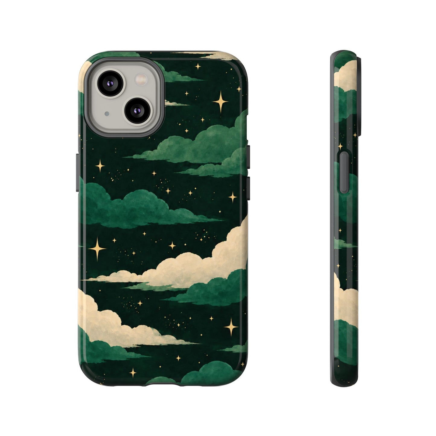 Illustrated Emerald Green Clouds & Stars Phone Case