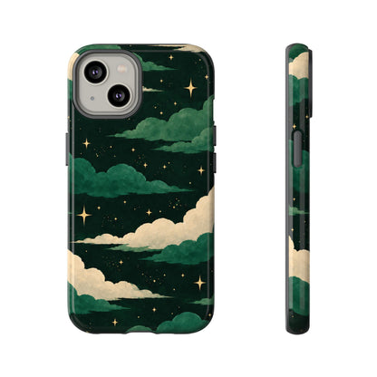 Illustrated Emerald Green Clouds & Stars Phone Case
