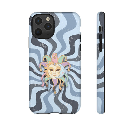 iPhone 11 Pro / Glossy Phone Case - Sun & Moon Jester Mask – Blue Retro Wave Phone Case