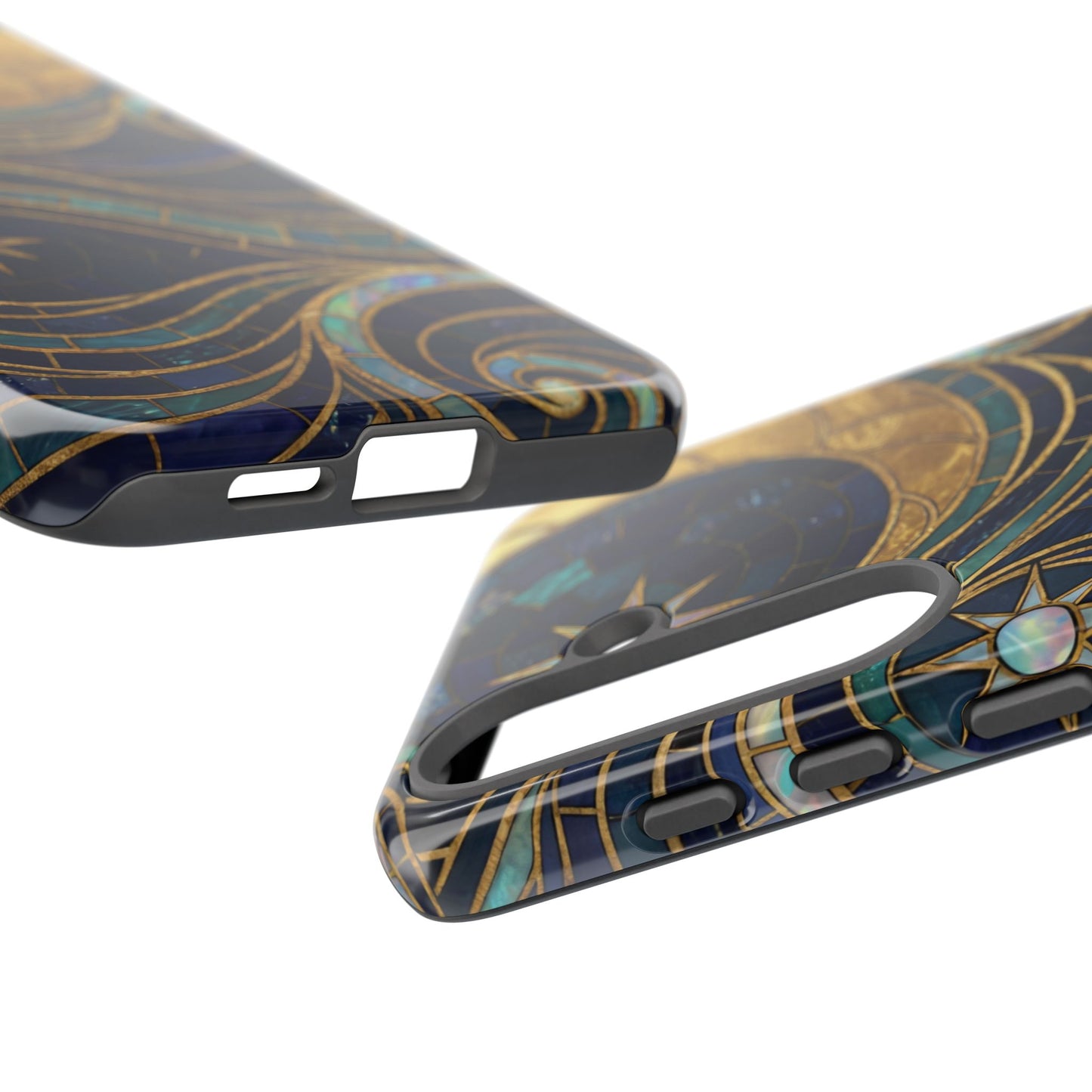 Elegant Navy & Gold Crescent Moon Mosaic Phone Case