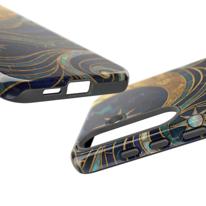 Elegant Navy & Gold Crescent Moon Mosaic Phone Case