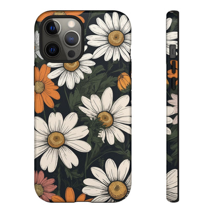 iPhone 12 Pro Max / Glossy Phone Case - Boho Chic Daisies Floral Pattern ’White Orange & Pink’ Phone Case