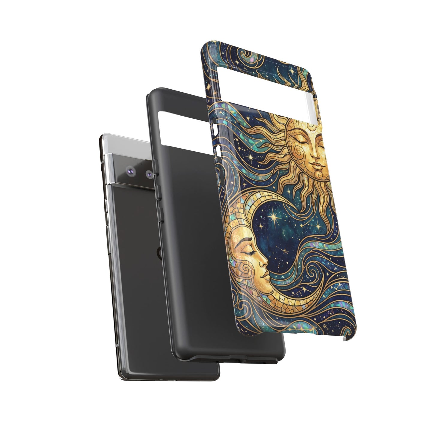 Elegant Teal & Gold Sun and Moon Phone Case