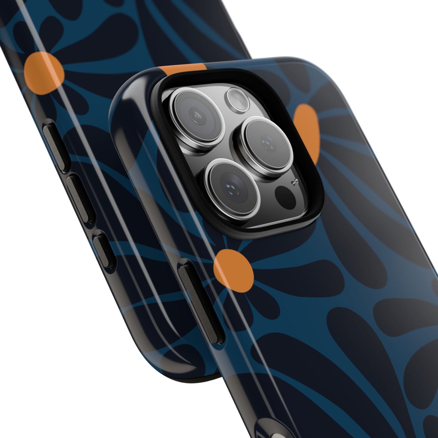Phone Case - ’Dark Blue & Orange Daisy Pattern’ Phone Case