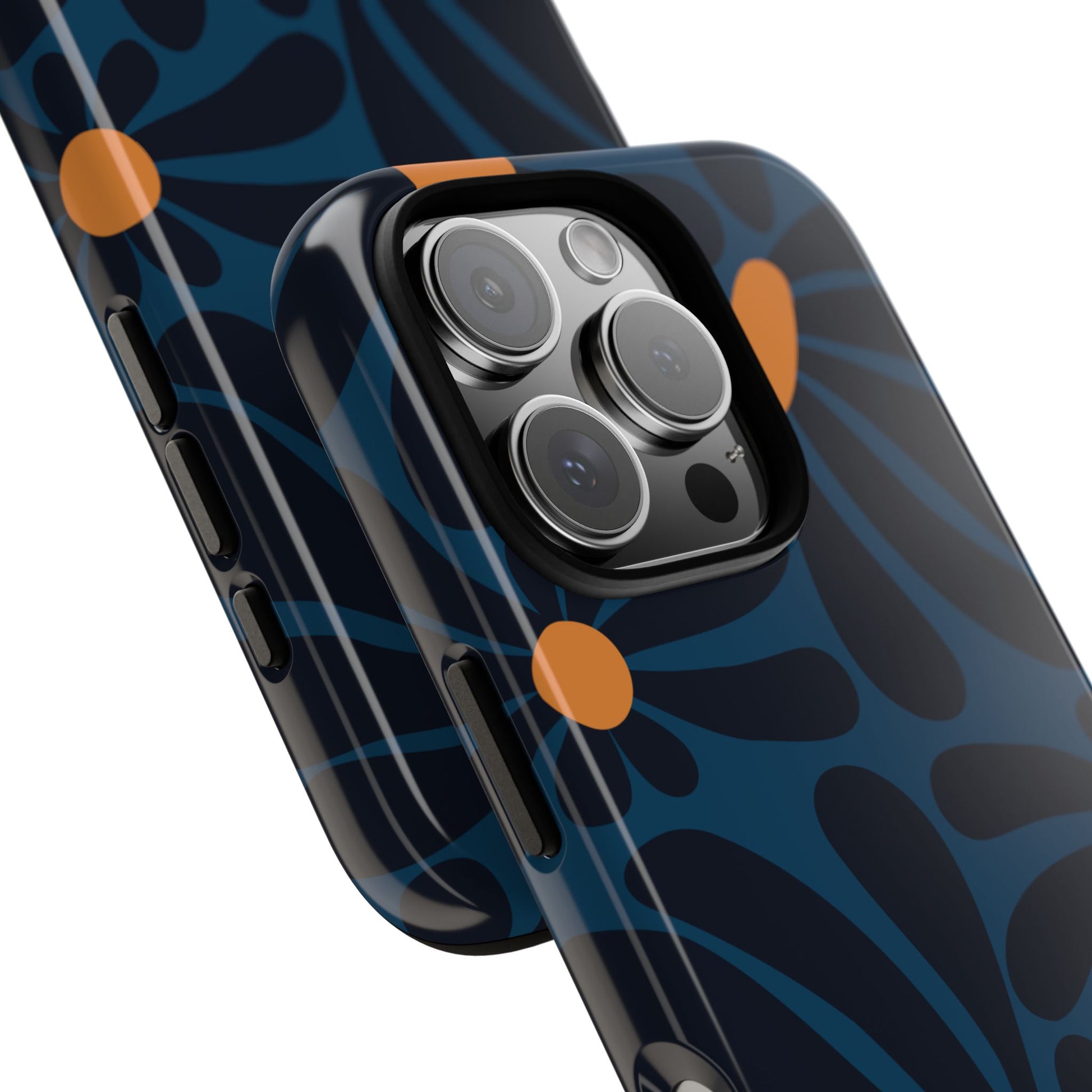 Phone Case - ’Dark Blue & Orange Daisy Pattern’ Phone Case