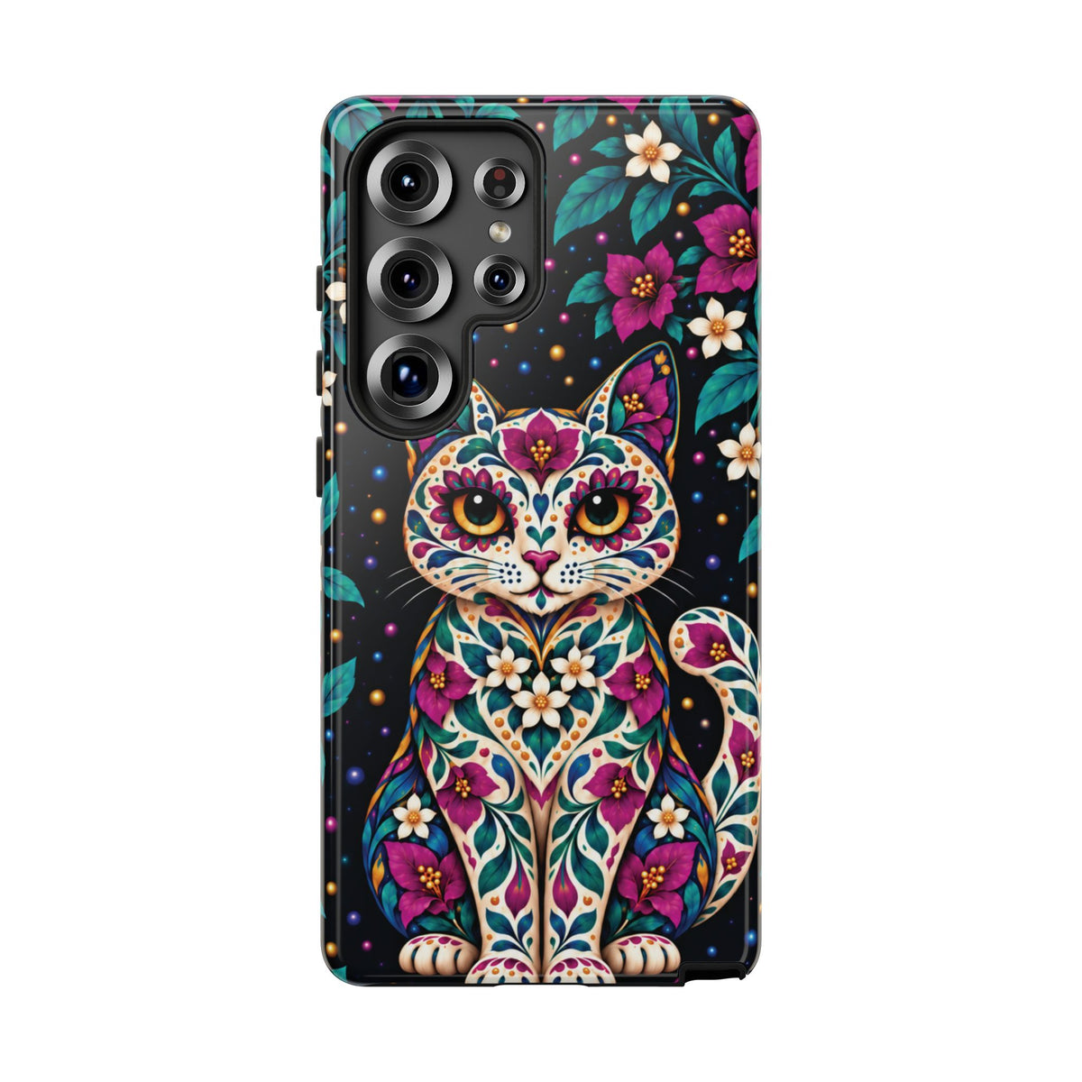 Vibrant Purple and Teal Calavera Cat Phone Case - Multicolor Phone Case - Samsung Galaxy S25 Ultra / Glossy