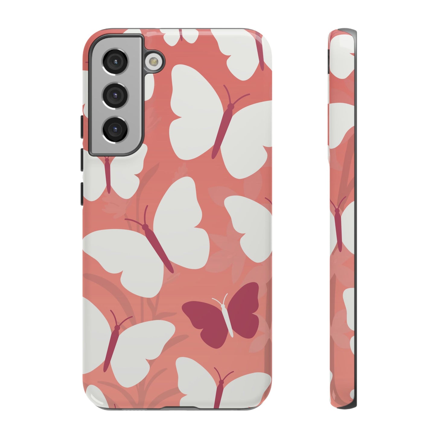 Samsung Galaxy S22 Plus / Glossy Phone Case - Minimalist Pink Butterfly Pattern Phone Case