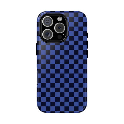 iPhone 16 Pro / Glossy Phone Case - ’Bold Blue Checkered Pattern’ Phone Case