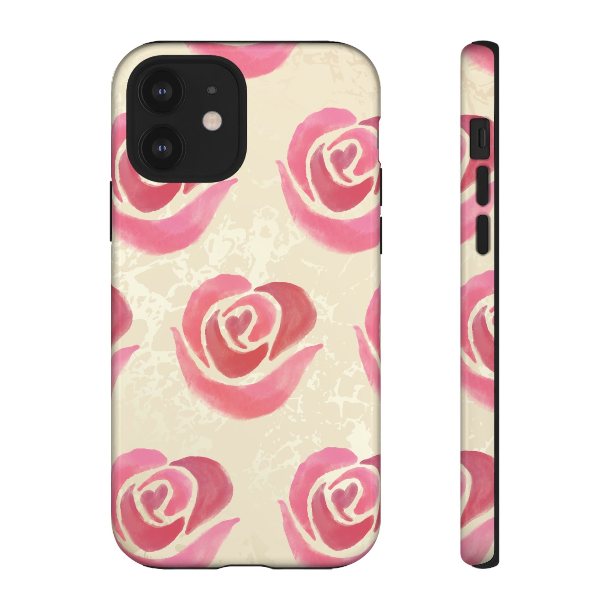 Cute Pink Rose Pattern Phone Case - Pink Phone Case - iPhone 12 / Glossy