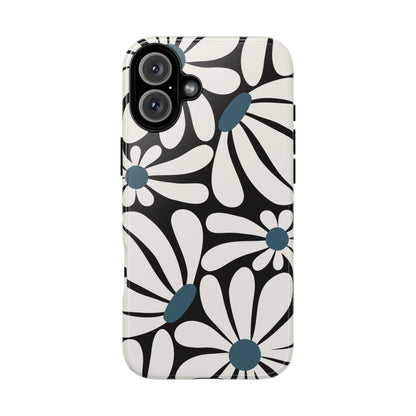 Retro Black Daisy Pattern Phone Case - Black Phone Case - iPhone 16 Plus / Glossy