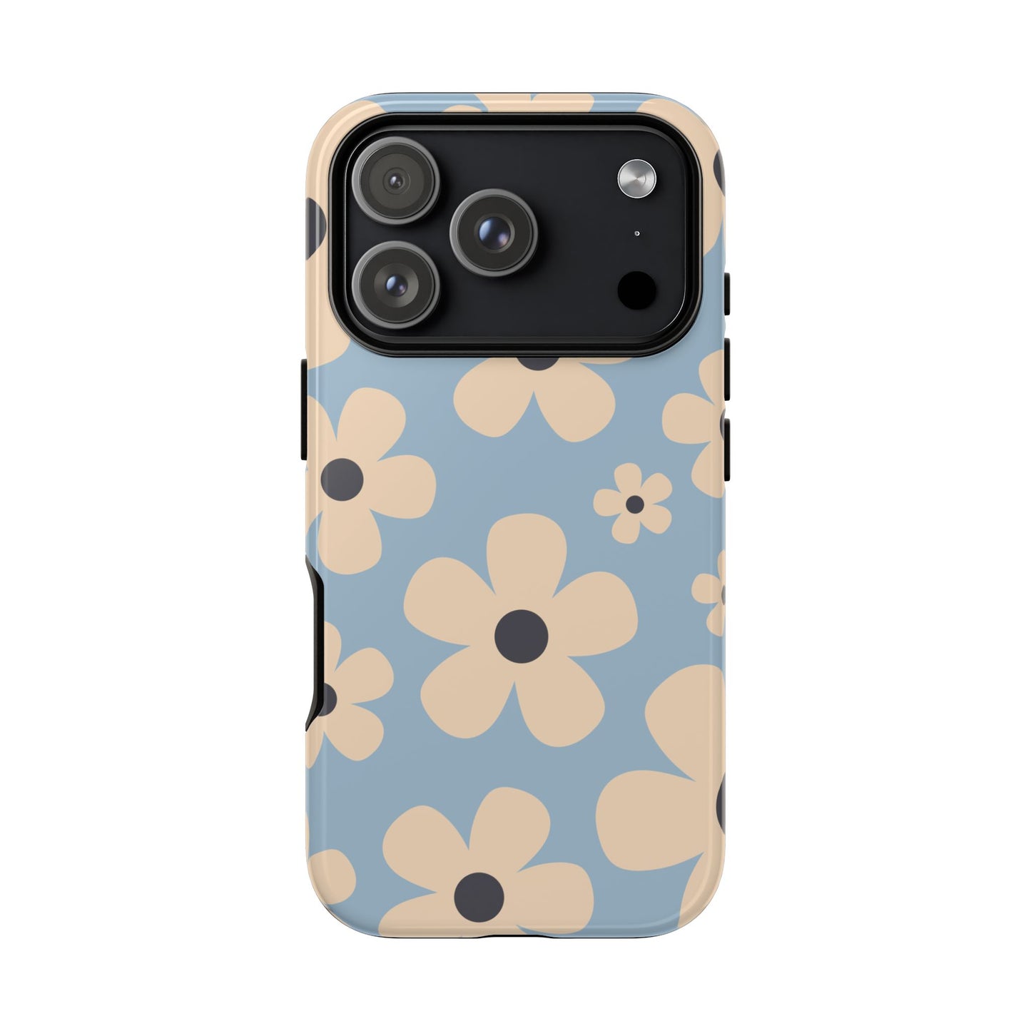 iPhone 17 Pro / Glossy Phone Case - Cute Light Blue & Cream Daisy Pattern Phone Case