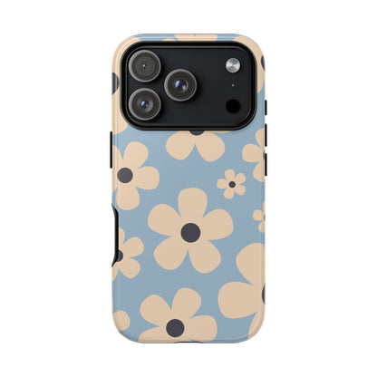 iPhone 17 Pro / Glossy Phone Case - Cute Light Blue & Cream Daisy Pattern Phone Case
