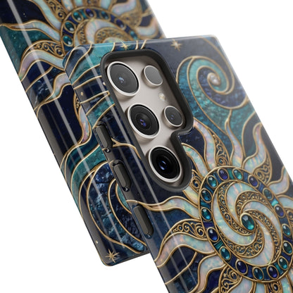 Elegant Teal & Gold Cosmic Sunburst Phone Case