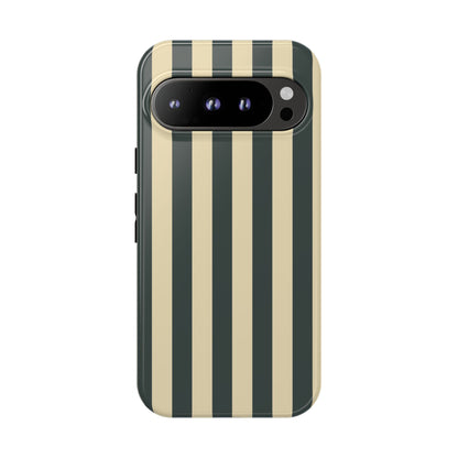Google Pixel 9 Pro / Glossy Phone Case - ’Green & Beige Stripe Pattern’ Phone Case