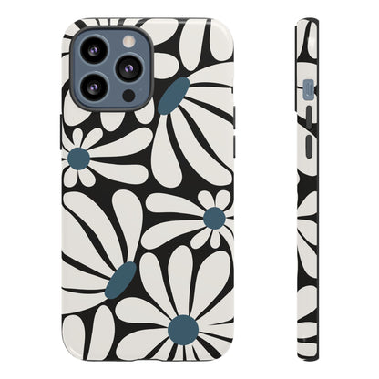 Retro Black Daisy Pattern Phone Case - Black Phone Case - iPhone 13 Pro Max / Glossy