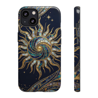 Elegant Navy & Gold Solar Spiral Phone Case