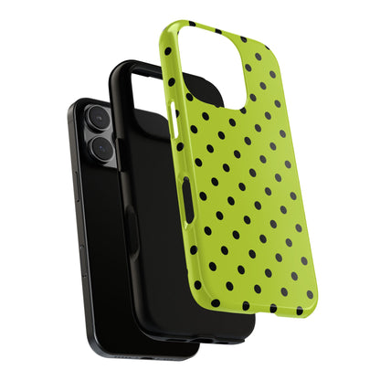 Trendy Neon Lime Green & Black Dot Pattern Phone Case