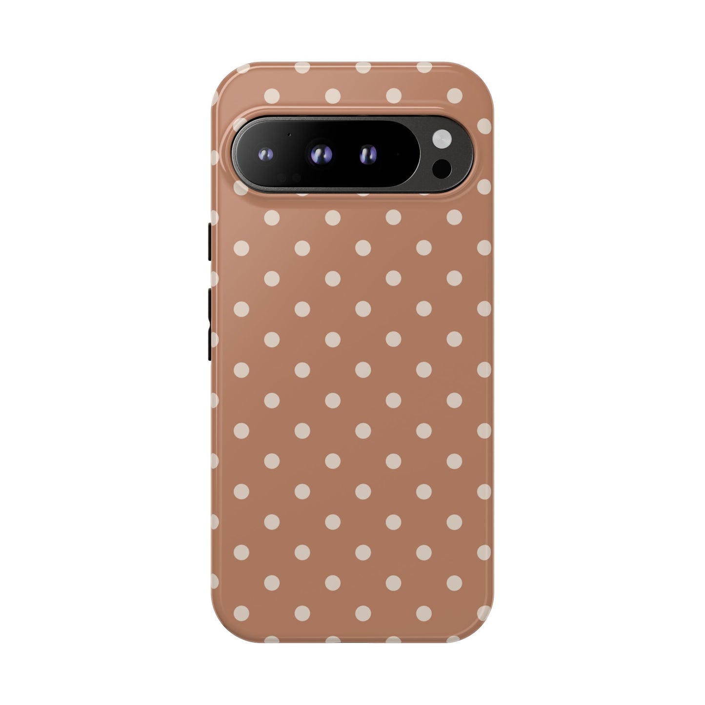 Google Pixel 9 Pro XL / Glossy Phone Case - Brown with White Dot Pattern Phone Case