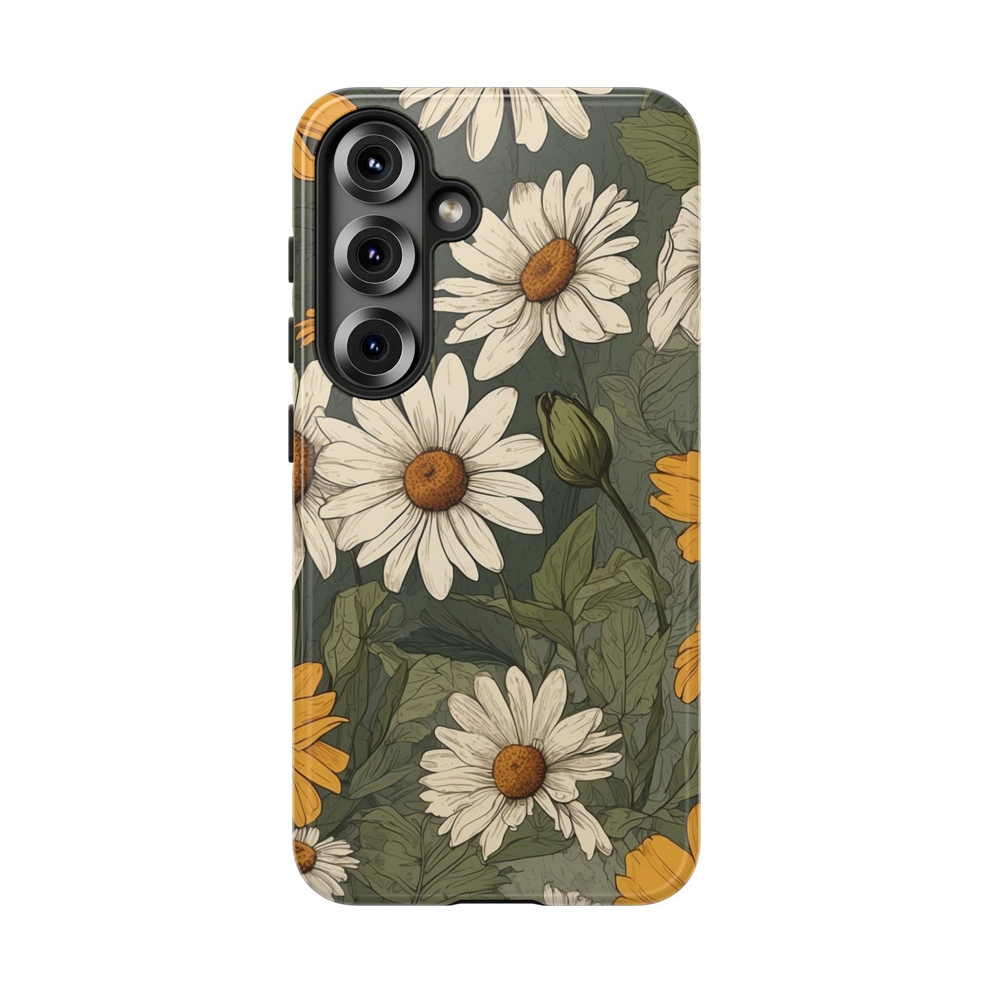 Samsung Galaxy S25 / Glossy Phone Case - Boho Chic Daisies Floral Pattern ’White & Yellow’ Phone Case