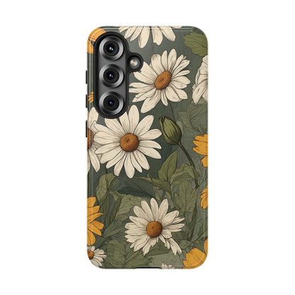 Samsung Galaxy S25 / Glossy Phone Case - Boho Chic Daisies Floral Pattern ’White & Yellow’ Phone Case