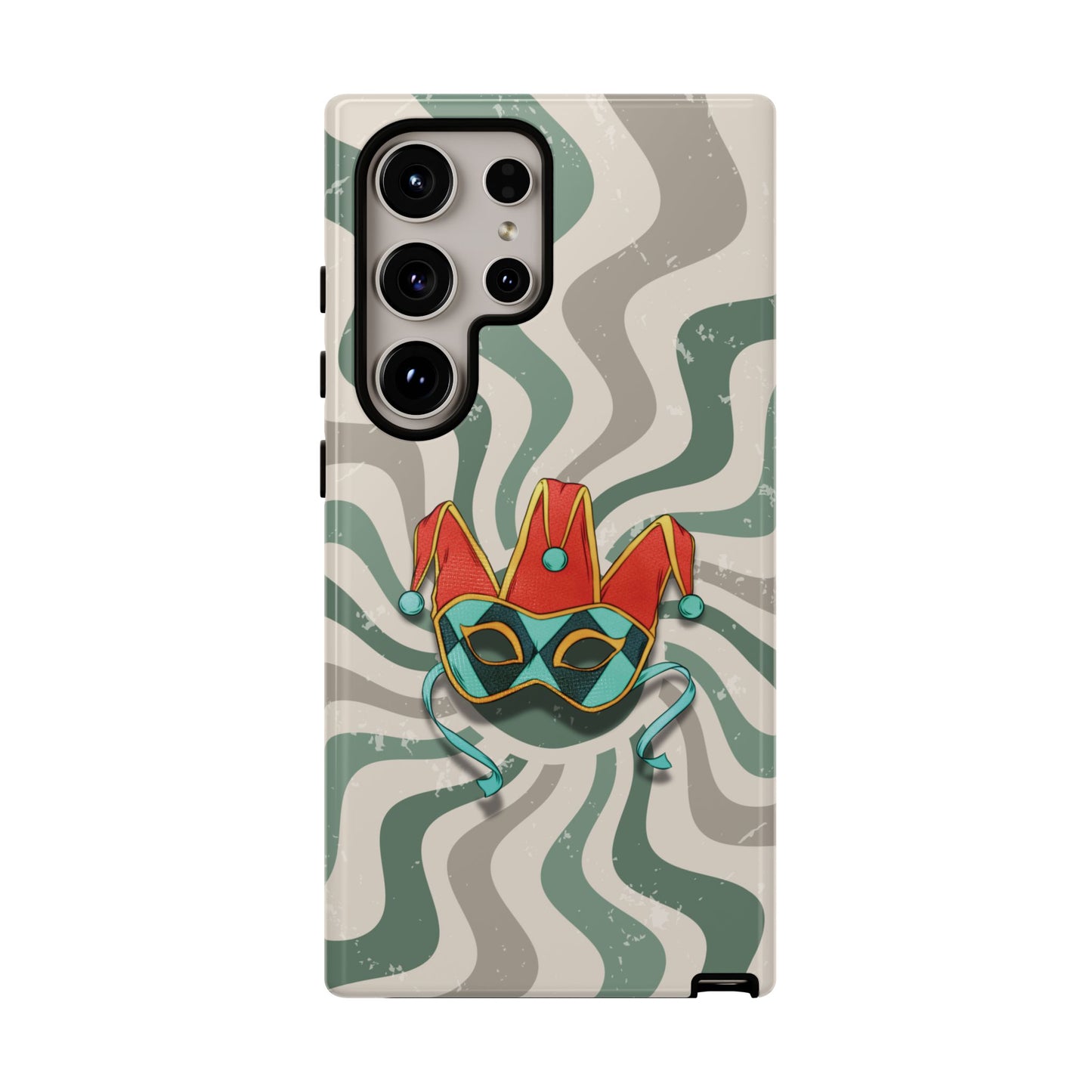 Samsung Galaxy S24 Ultra / Glossy Phone Case - Venetian Jester Mask – Green Retro Soft Revival Phone Case