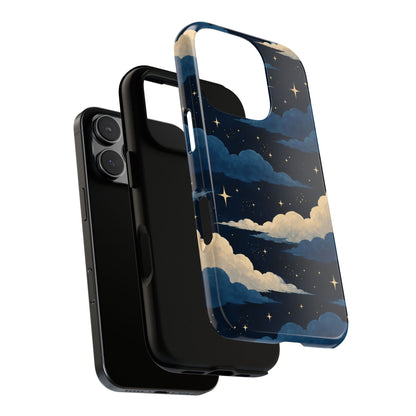 Illustrated Navy Blue Clouds & Stars Phone Case