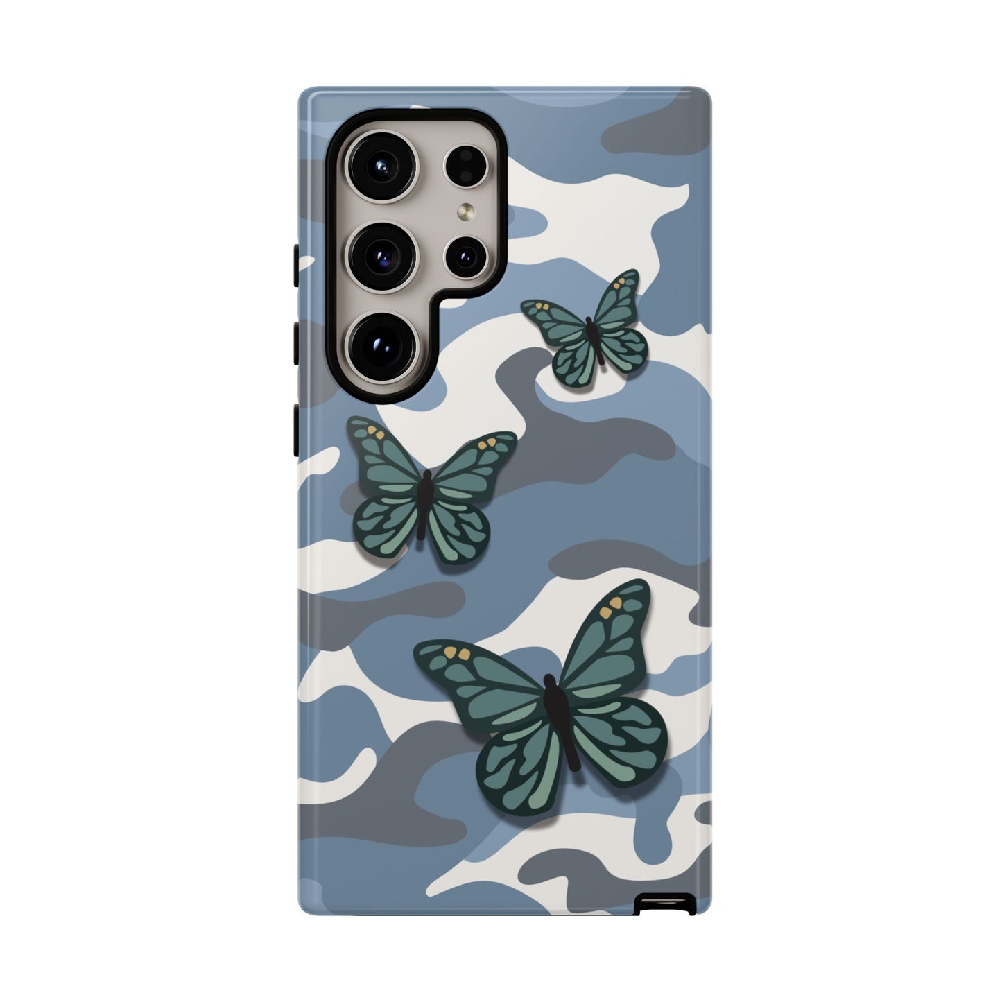 Samsung Galaxy S24 Ultra / Glossy Phone Case - Light Blue Butterfly Camo Phone Case