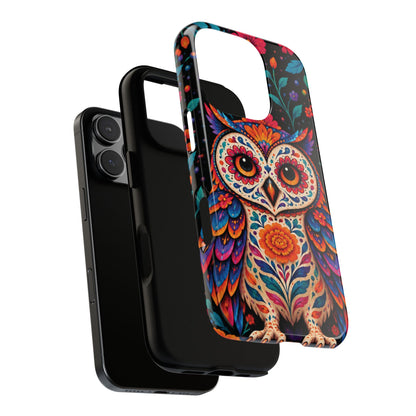 Vibrant Orange and Turquoise Calavera Owl Phone Case - Multicolor Phone Case