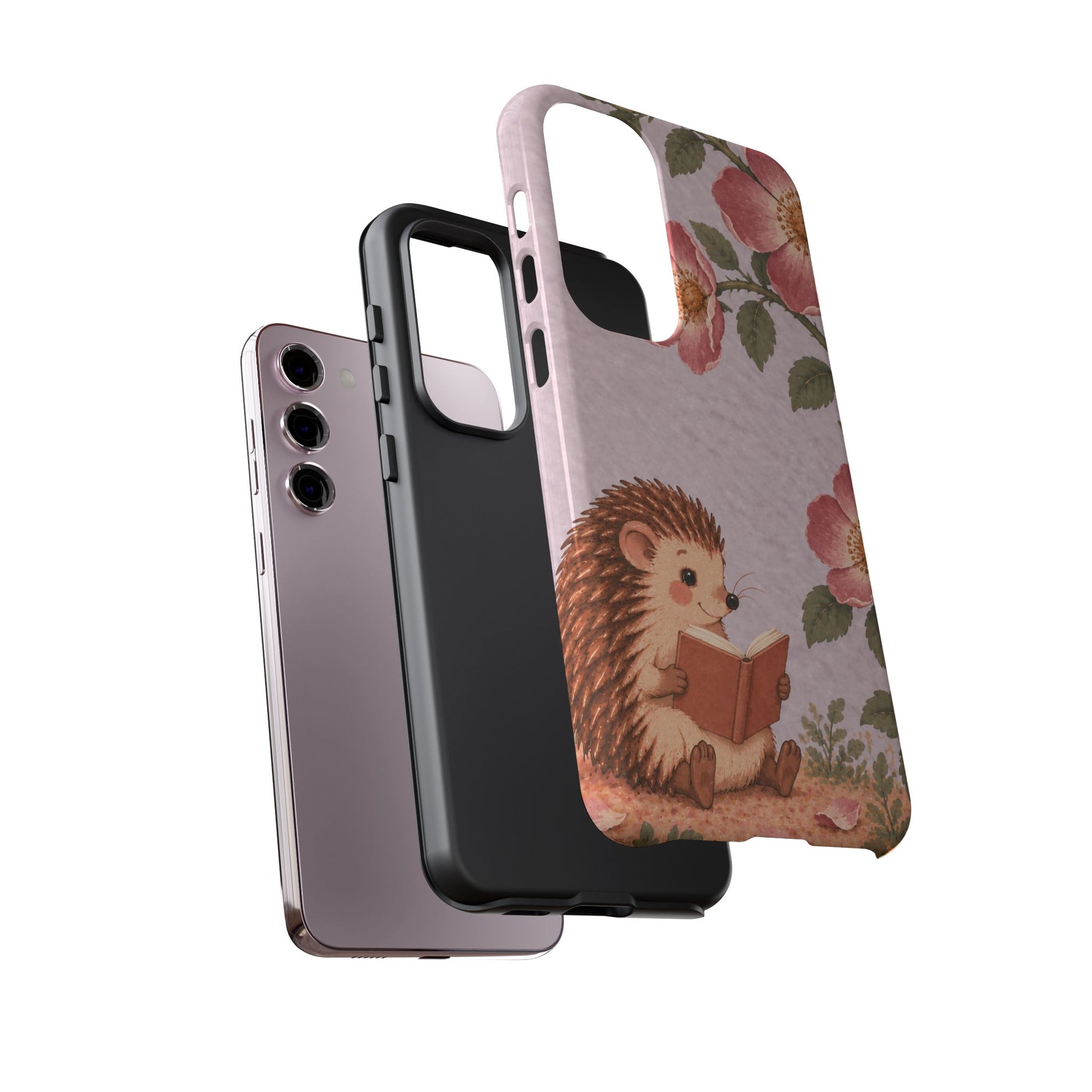 Whimsical Lilac Hedgehog and Wild Rose Phone Case - Purple Phone Case