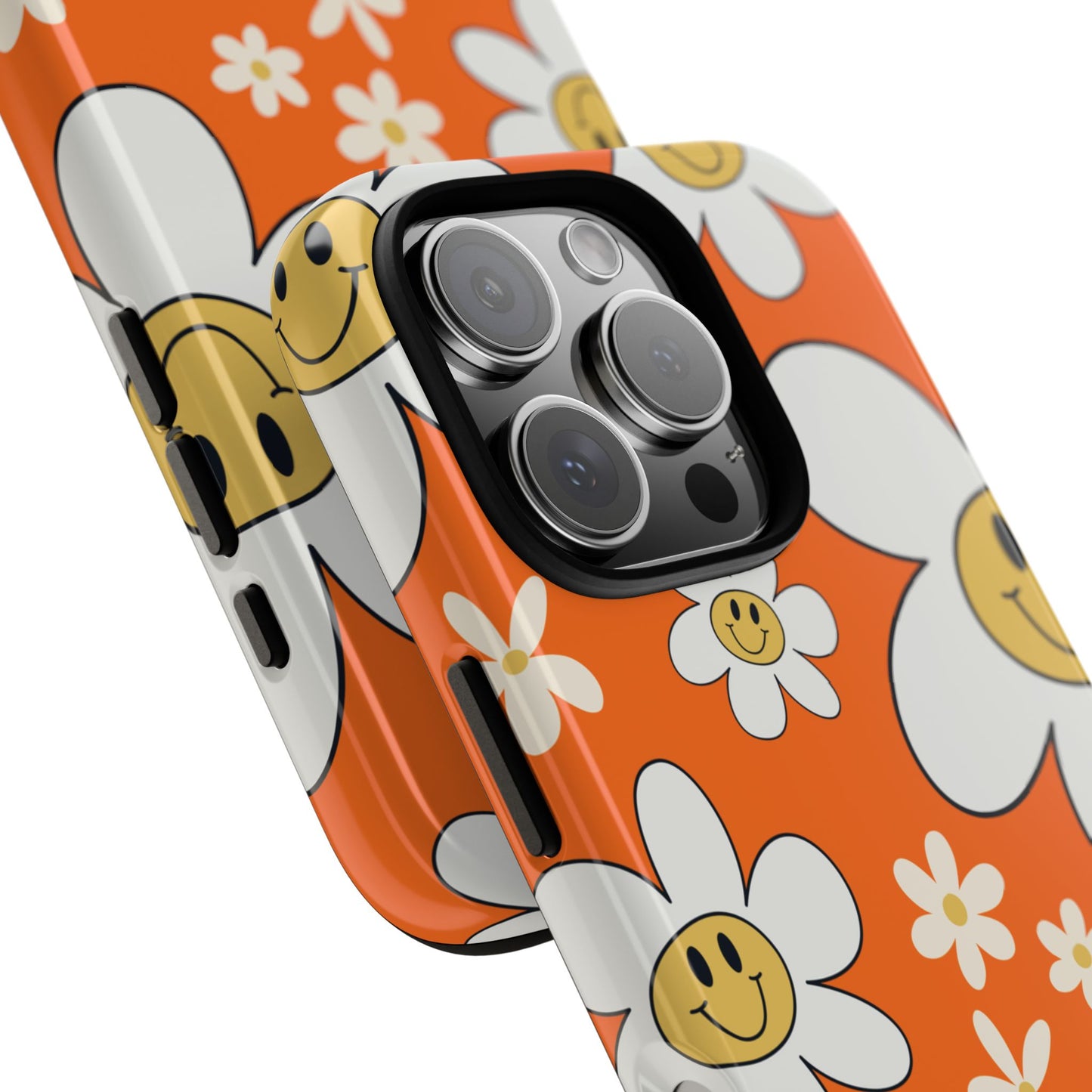Fun Retro Daisy Pattern with Orange Background Phone Case - Orange Phone Case