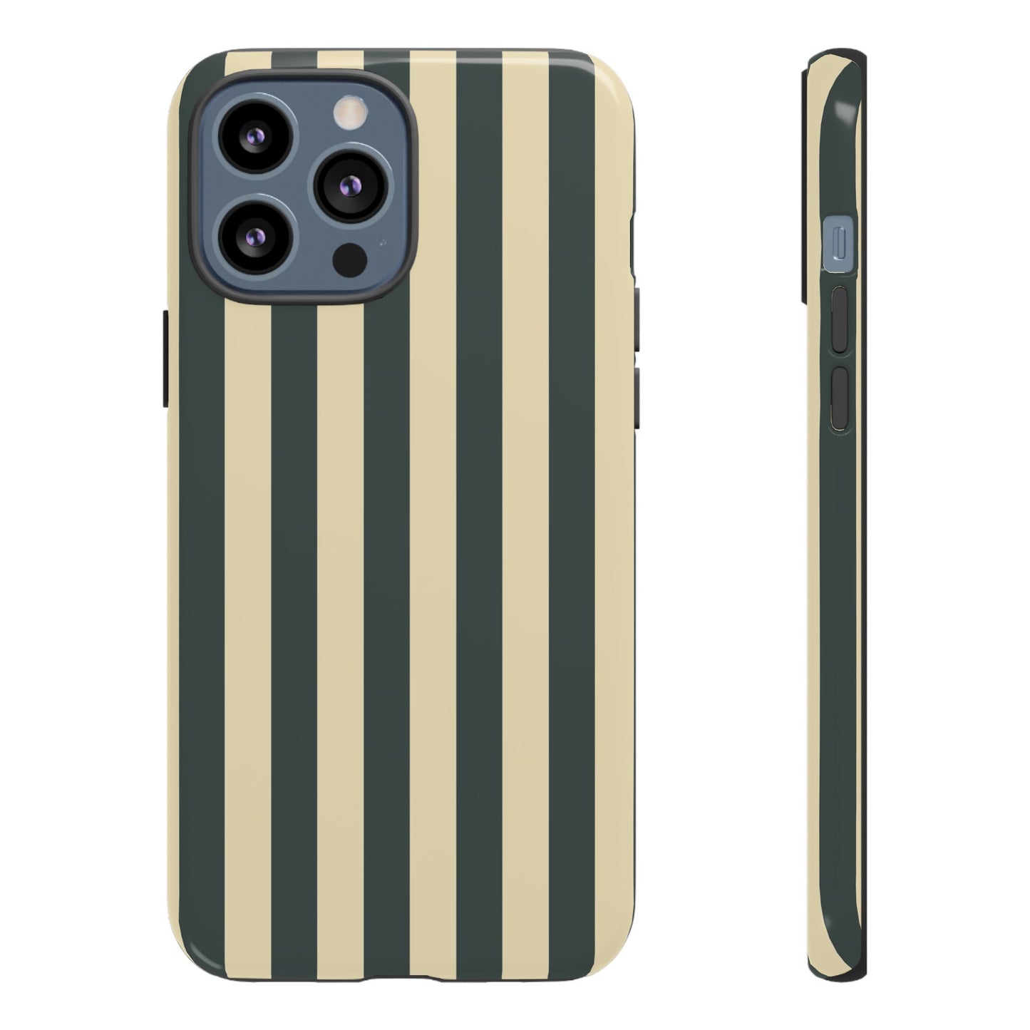 iPhone 13 Pro Max / Glossy Phone Case - ’Green & Beige Stripe Pattern’ Phone Case