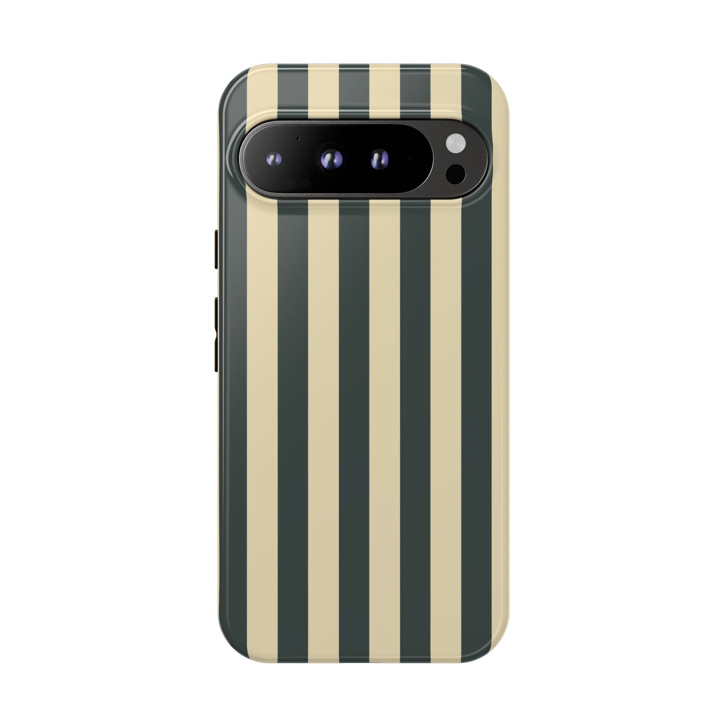 Google Pixel 9 Pro XL / Glossy Phone Case - ’Green & Beige Stripe Pattern’ Phone Case