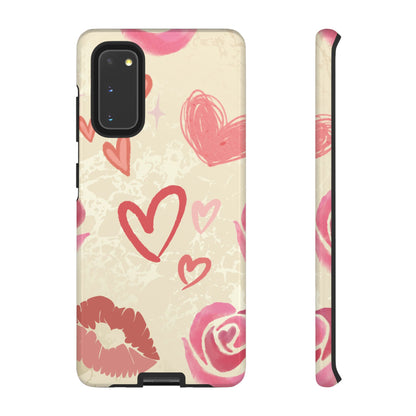 Cute Pink Heart & Rose Pattern Phone Case - Pink Phone Case - Samsung Galaxy S20 / Glossy