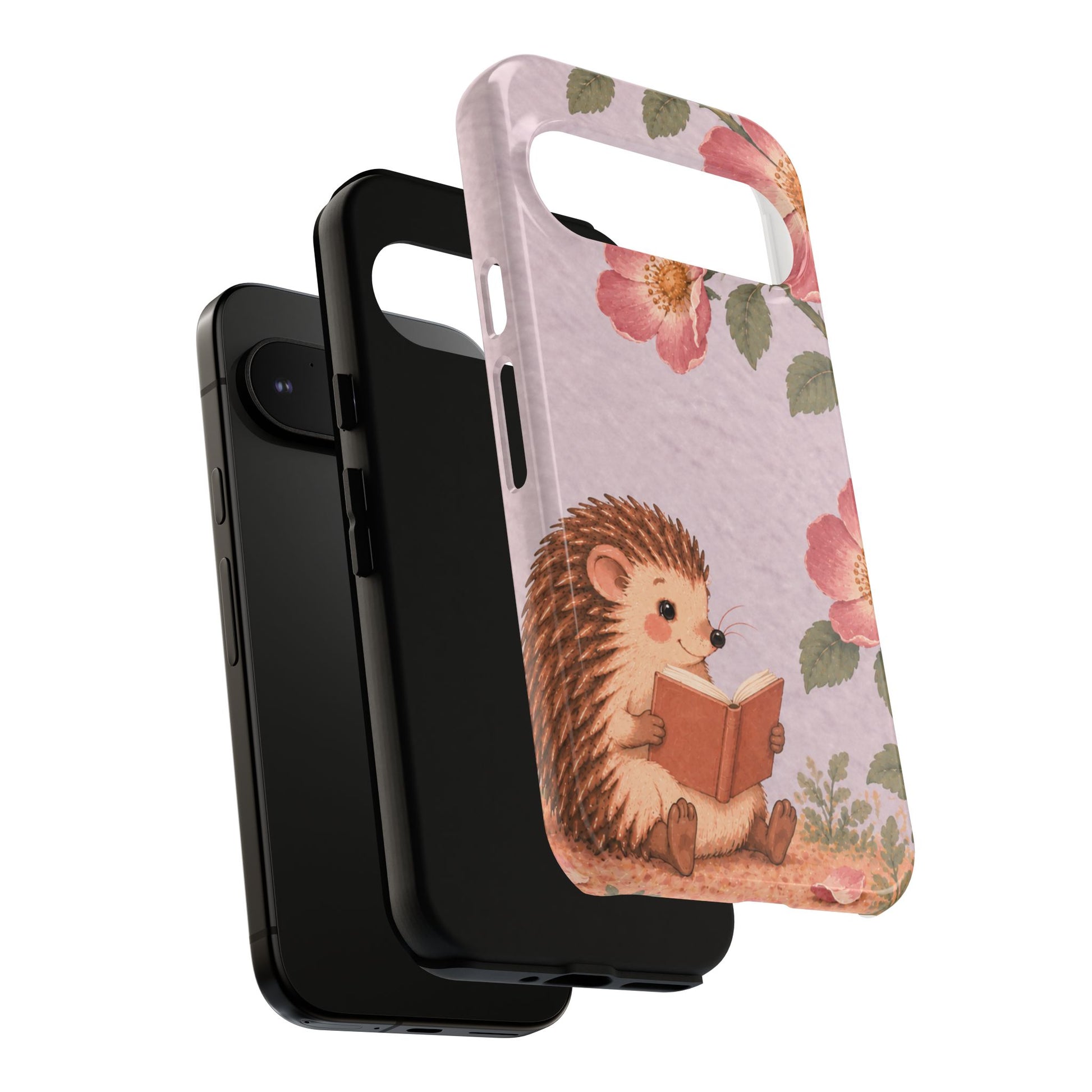Whimsical Lilac Hedgehog and Wild Rose Phone Case - Purple Phone Case