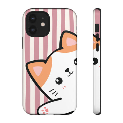 Playful Peakaboo Cat with Pink Stripe Pattern Phone Case - Pink Phone Case - iPhone 12 / Glossy